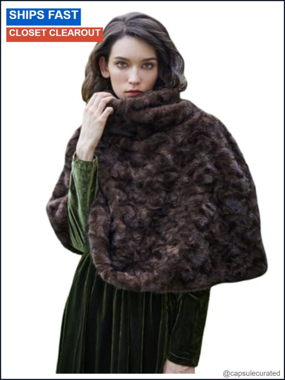 Faux Mink Fur Shawl Pullover Cowl Neck Short Cape Medieval Tops